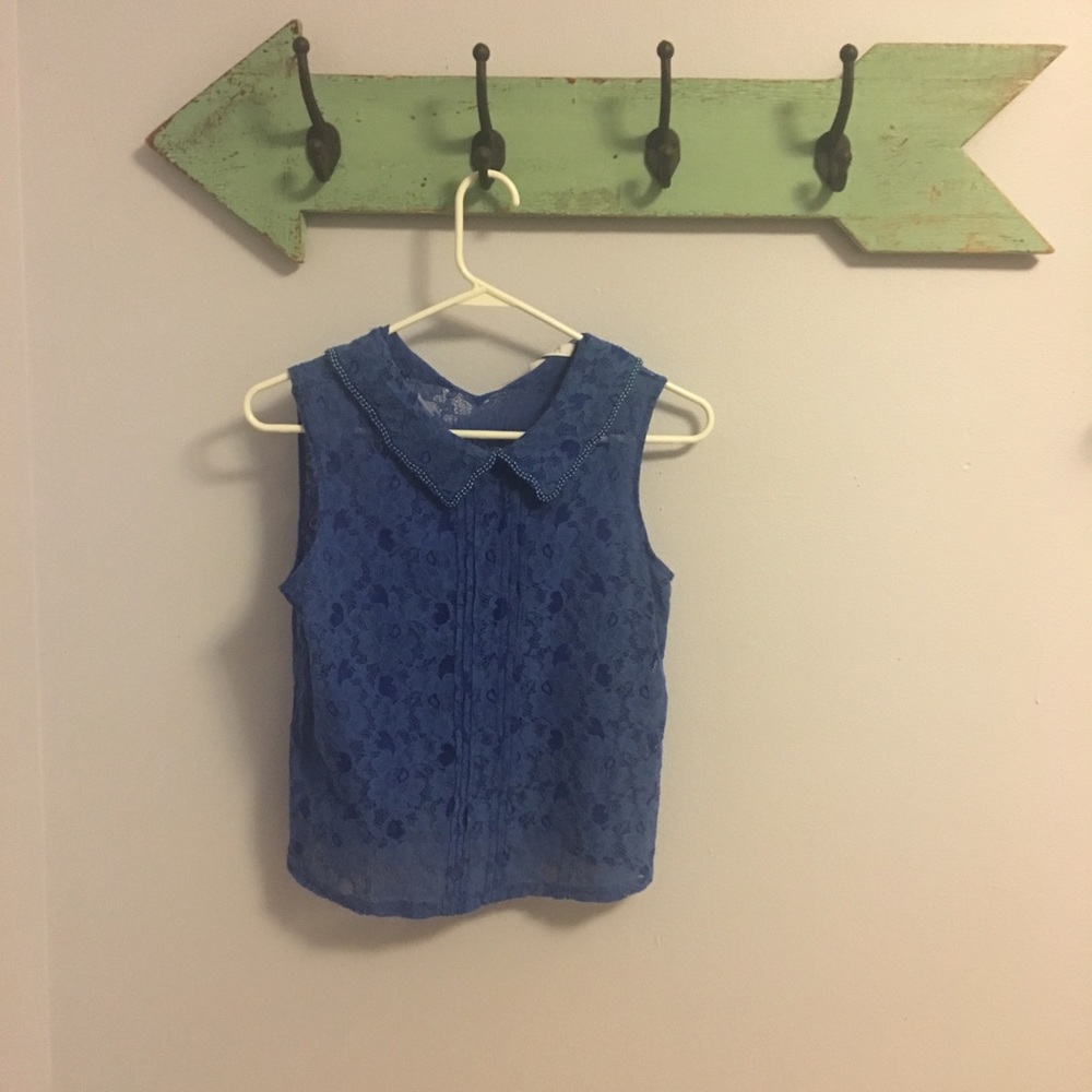 Blue lace tank top , size medium